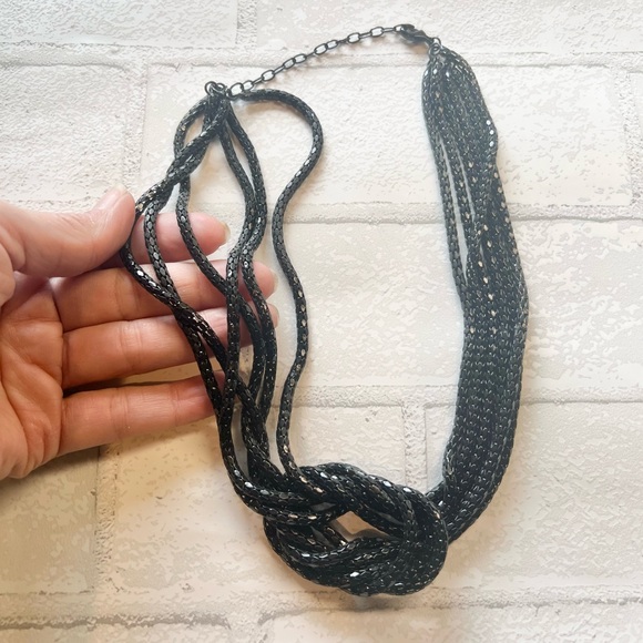Black metal flexible multi chain necklace - Picture 4 of 5